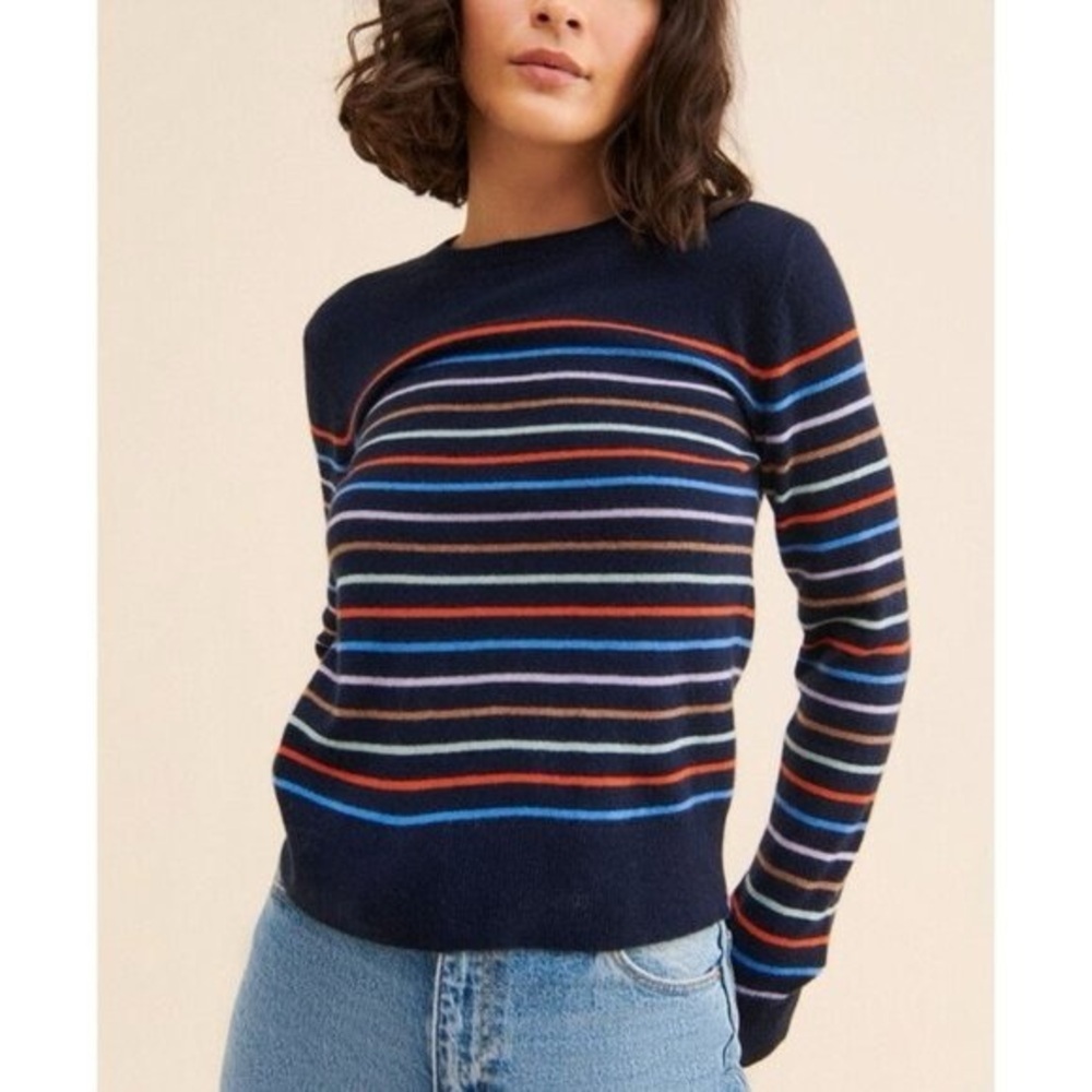Kule 100% Cashmere Sweater The Betty Navy Stripe Size Large Classic Luxury